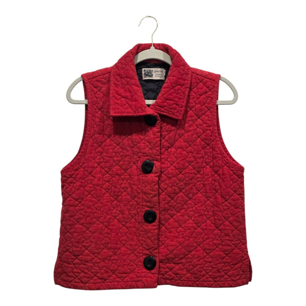 Habitat Clothes to Live In Red Quilted Collared Corduroy Button Front Vest, S